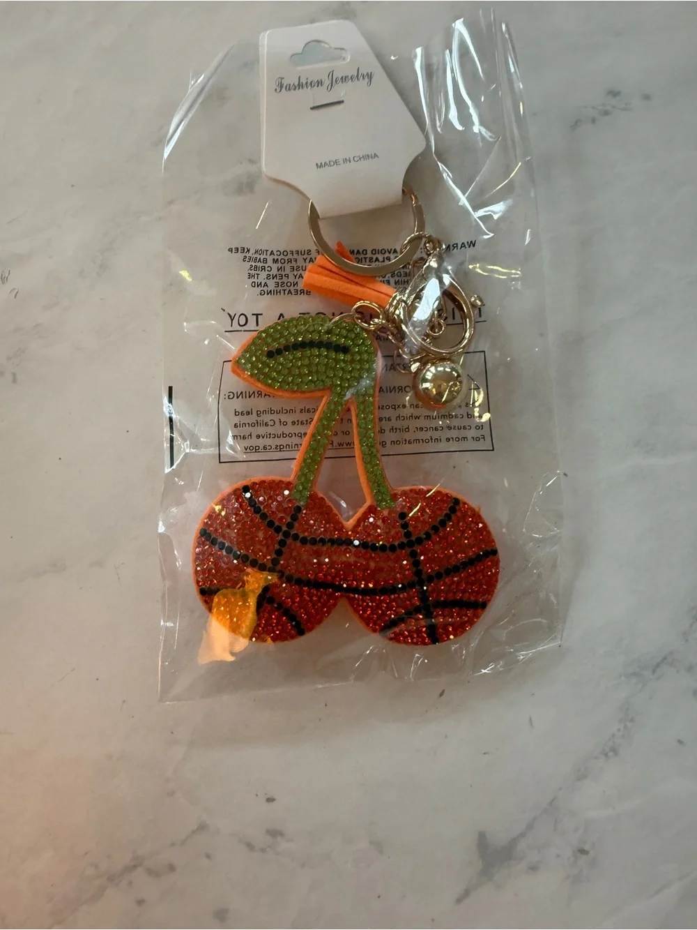 NWT Rhinestone Crystal Basketball Cherry Puffy Keychain Bag Charm 🏀🍒